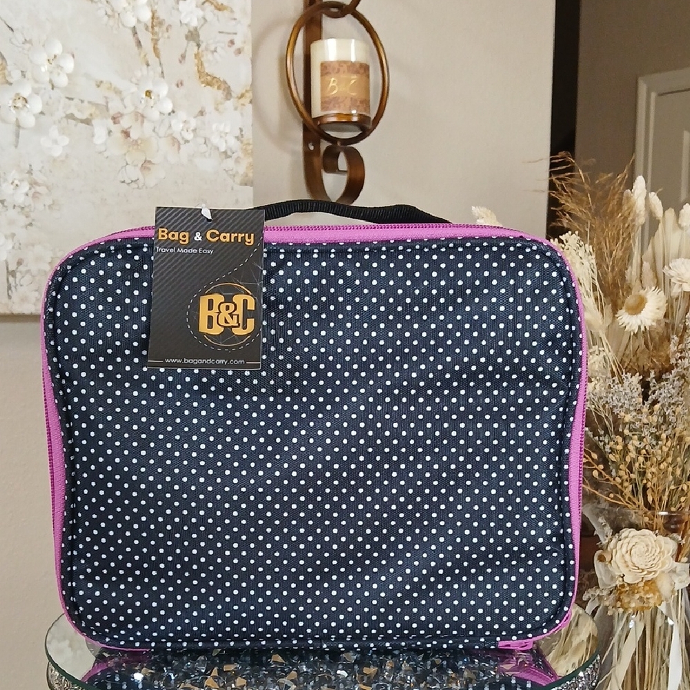New B&C Women's Polka Dot Women's Travel Hanging Cosmetic  Bag - Black And Pink